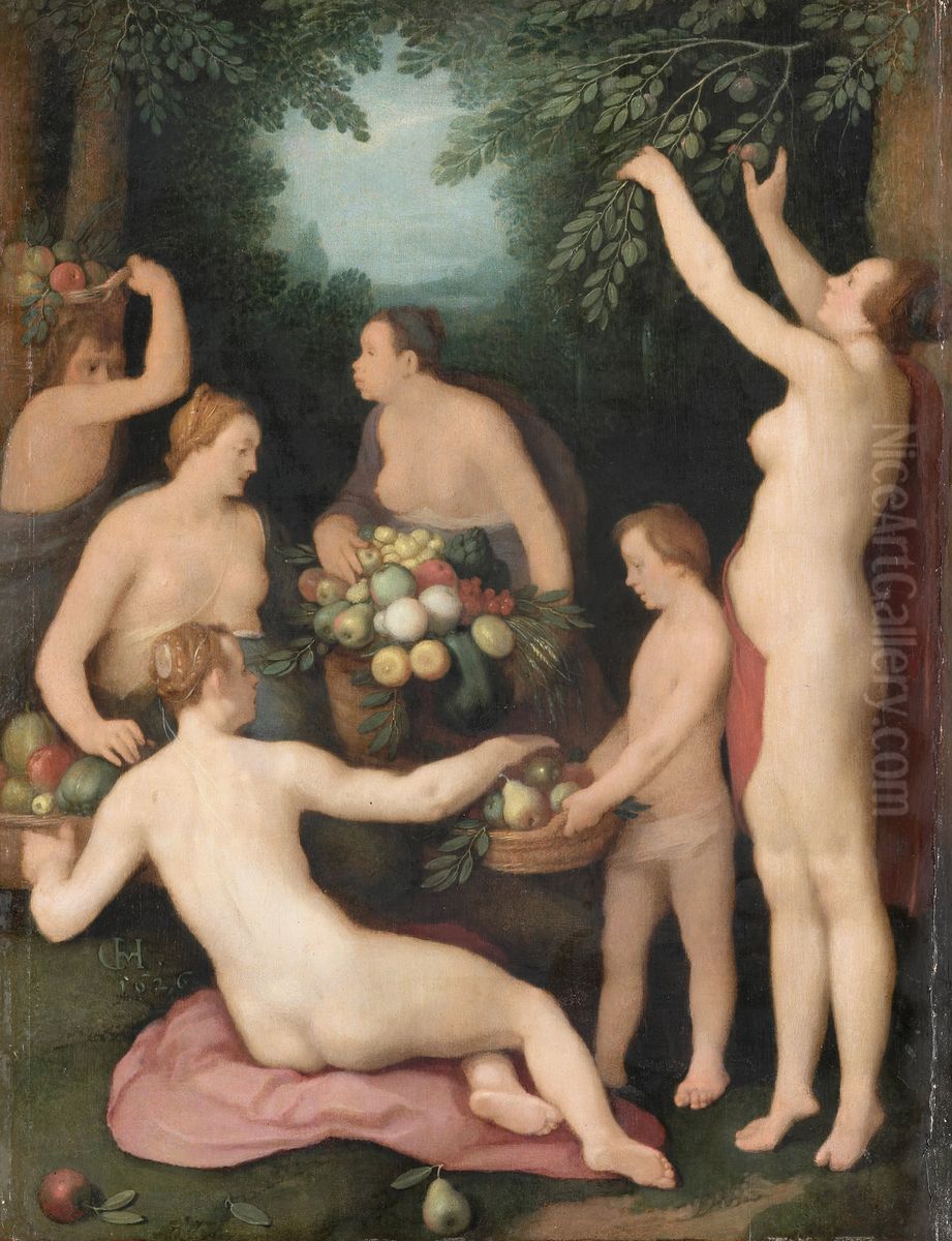 Pomona Receiving the Harvest of Fruit Oil Painting by Cornelis van Haarlem