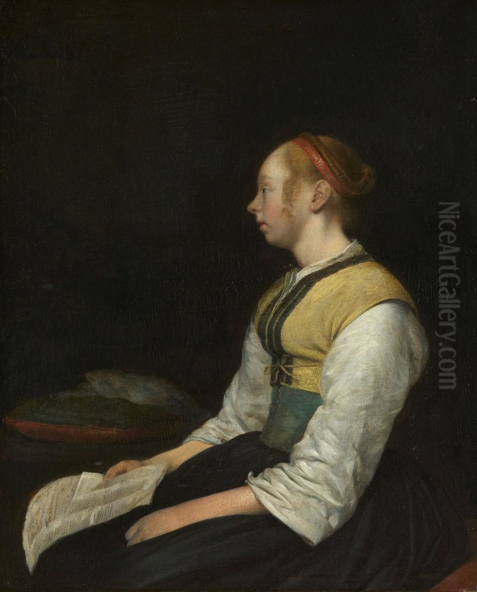Seated Girl in Peasant Costume Oil Painting by Gerard Ter Borch