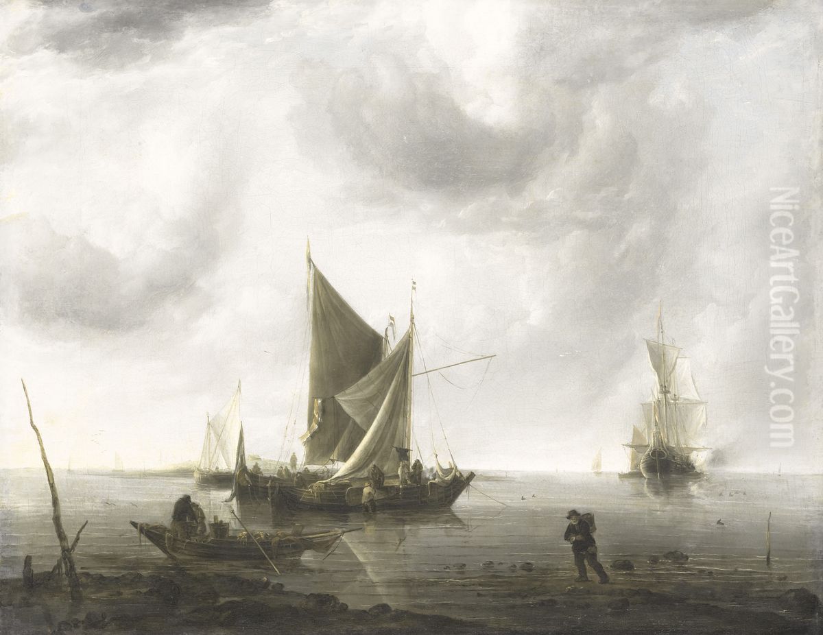 Schepen voor anker op een kalme zee Oil Painting by Jan Van De Cappelle