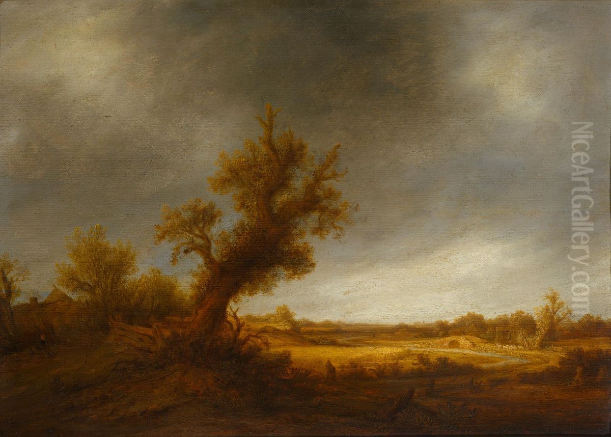 Panoramic landscape with an old oak Oil Painting by Adriaen van Ostade