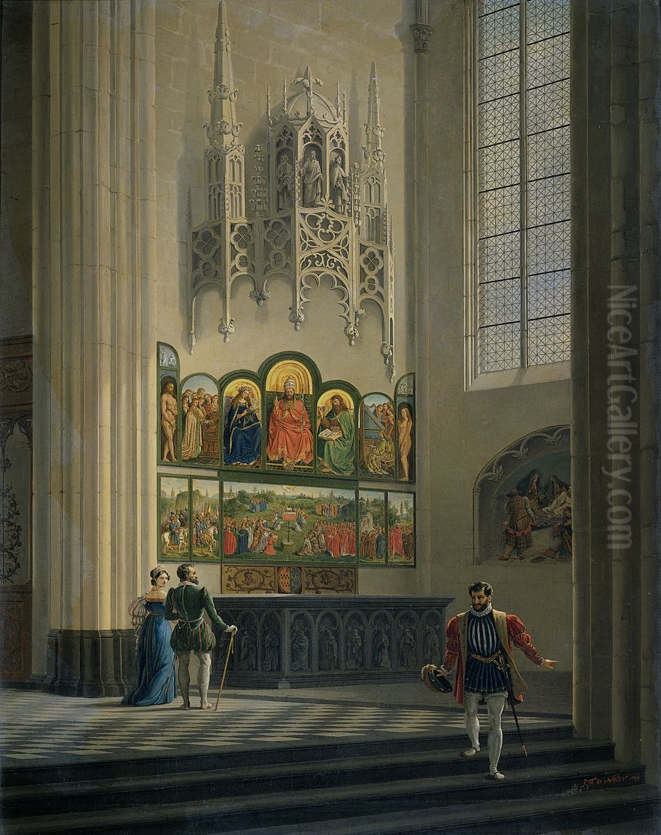 Het Lam Gods van de gebroeders van Eyck in de Sint Bavo te Gent Oil Painting by Pieter-Frans De Noter