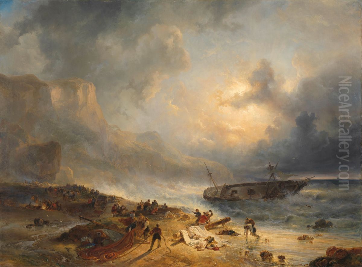 Schipbreuk op een rotsachtige kust Oil Painting by Wijnand Nuijen