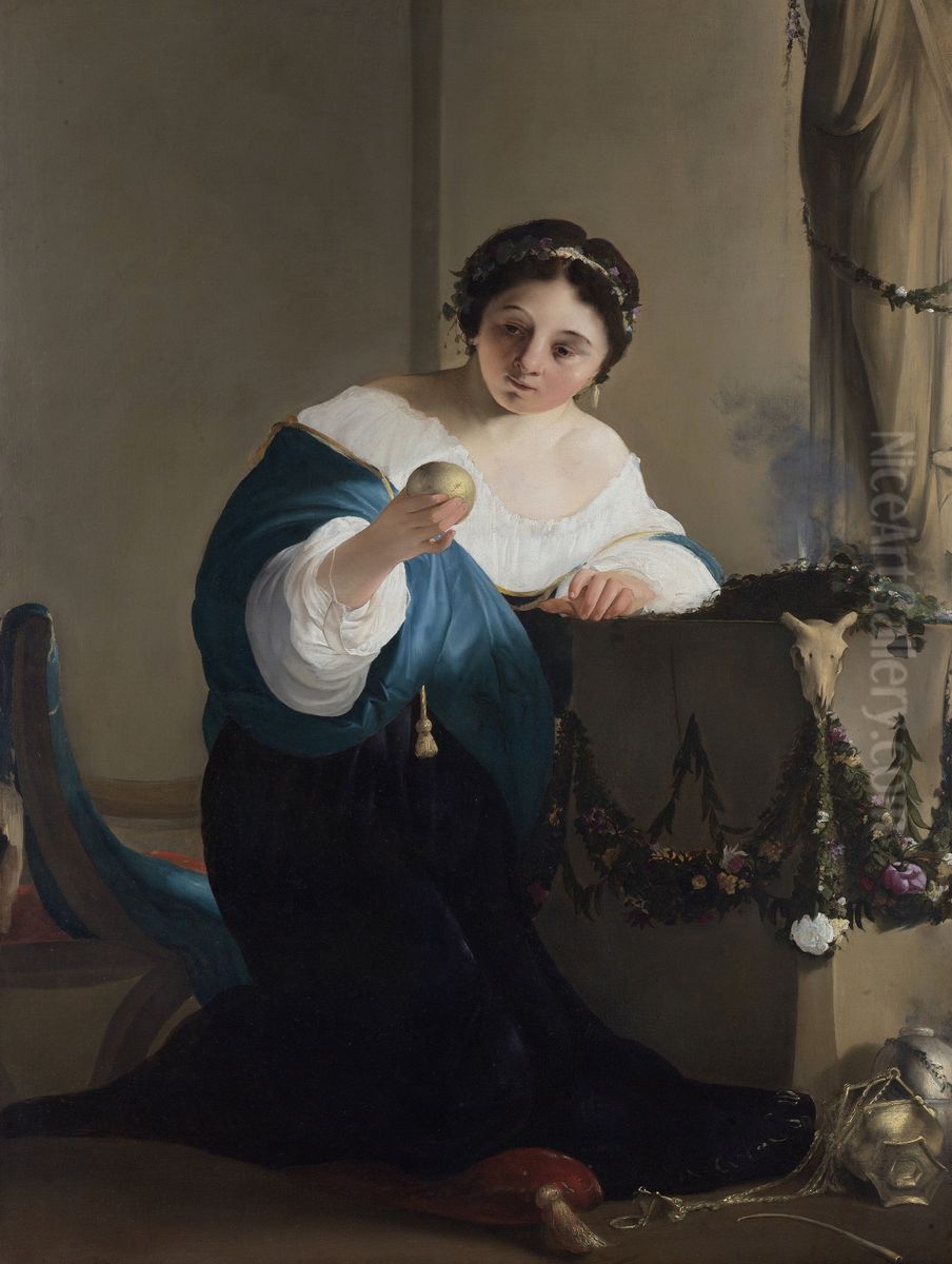 Cydippe with Acontius's apple Oil Painting by Paulus Bor