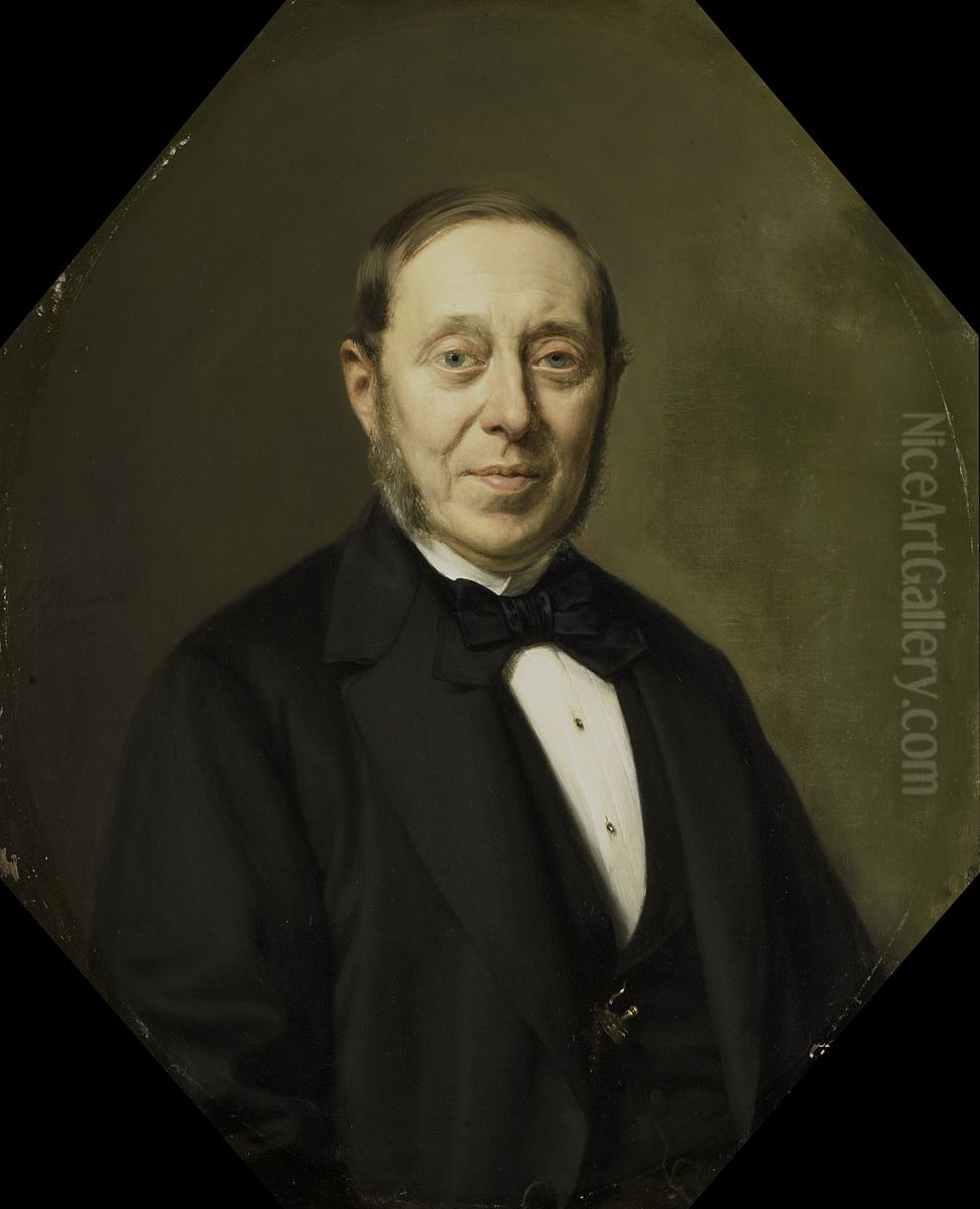 Johannes Cornelis van Pappelendam (1810-84). Kunstenaar en kunsthandelaar. Amanuensis van het Museum Van der Hoop Oil Painting by Johan Heinrich Neuman