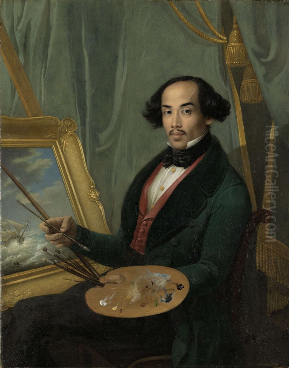 Portrait of Raden Saleh (1811-1880), painter Oil Painting by Friedrich Carl Albert Schreuel