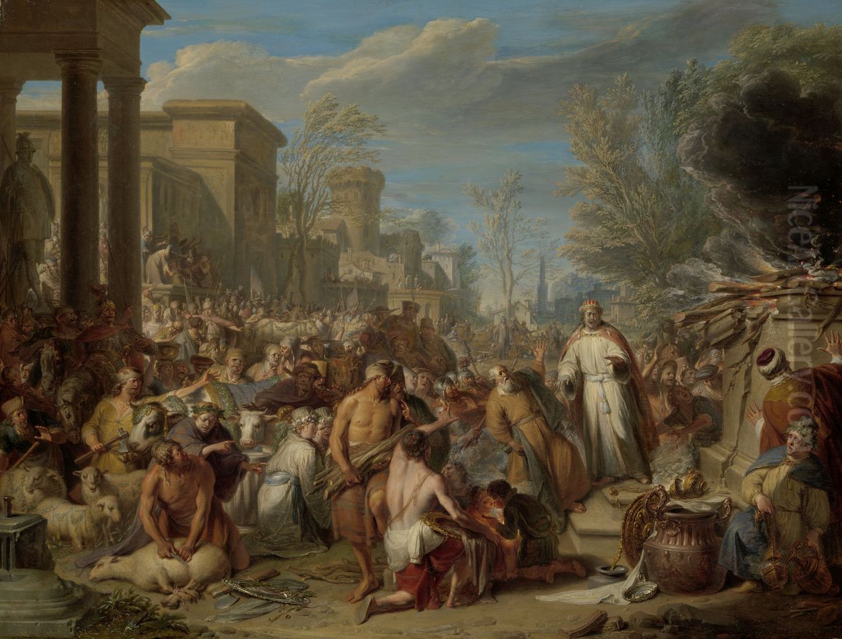 De afgoderij van Jerobeam Oil Painting by Jacques Ignatius De Roore