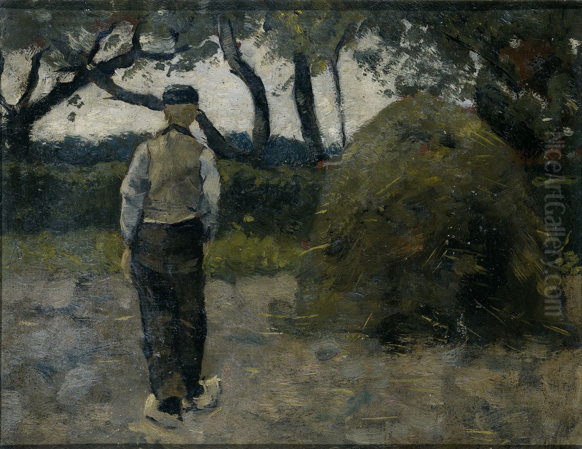 A Farmer standing near a Hay-Stack Oil Painting by Richard Roland Holst