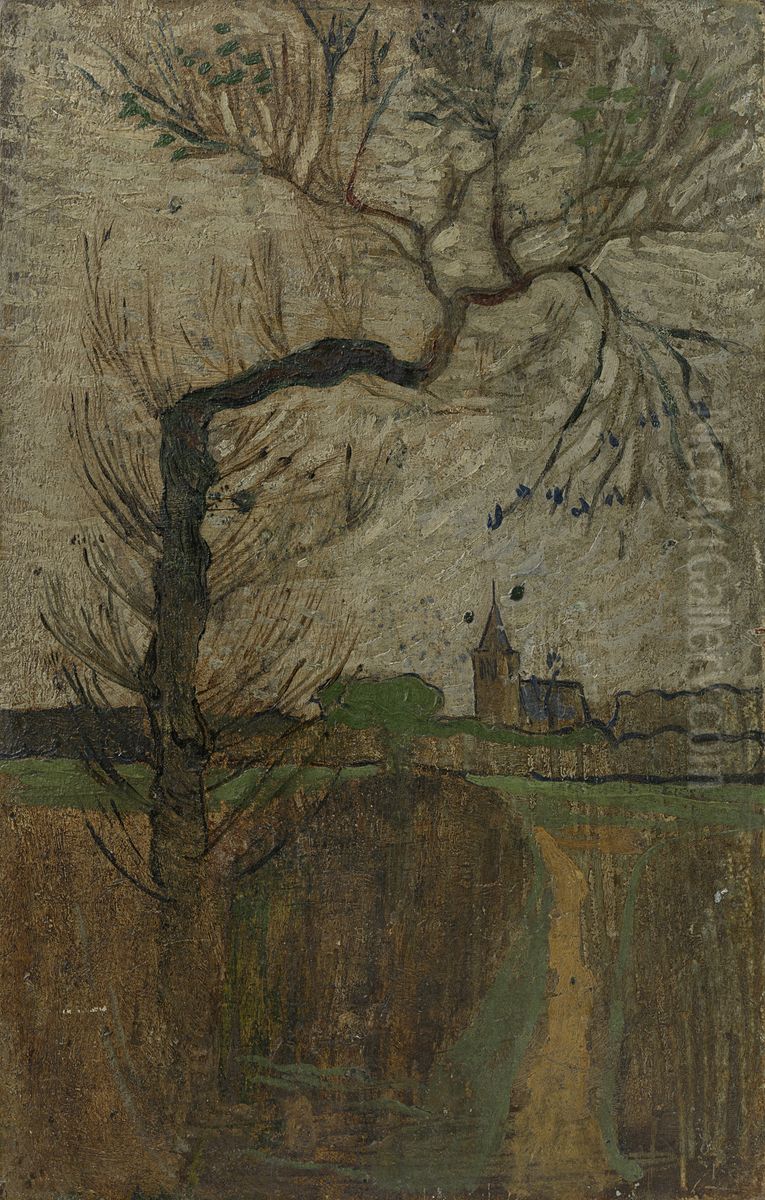 Voetpad met wilg en dorpje aan de horizon (1891) Oil Painting by Richard Roland Holst