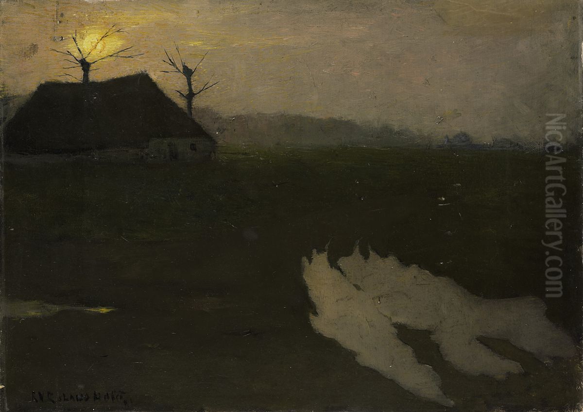 Avondlandschap met maan (1891) Oil Painting by Richard Roland Holst