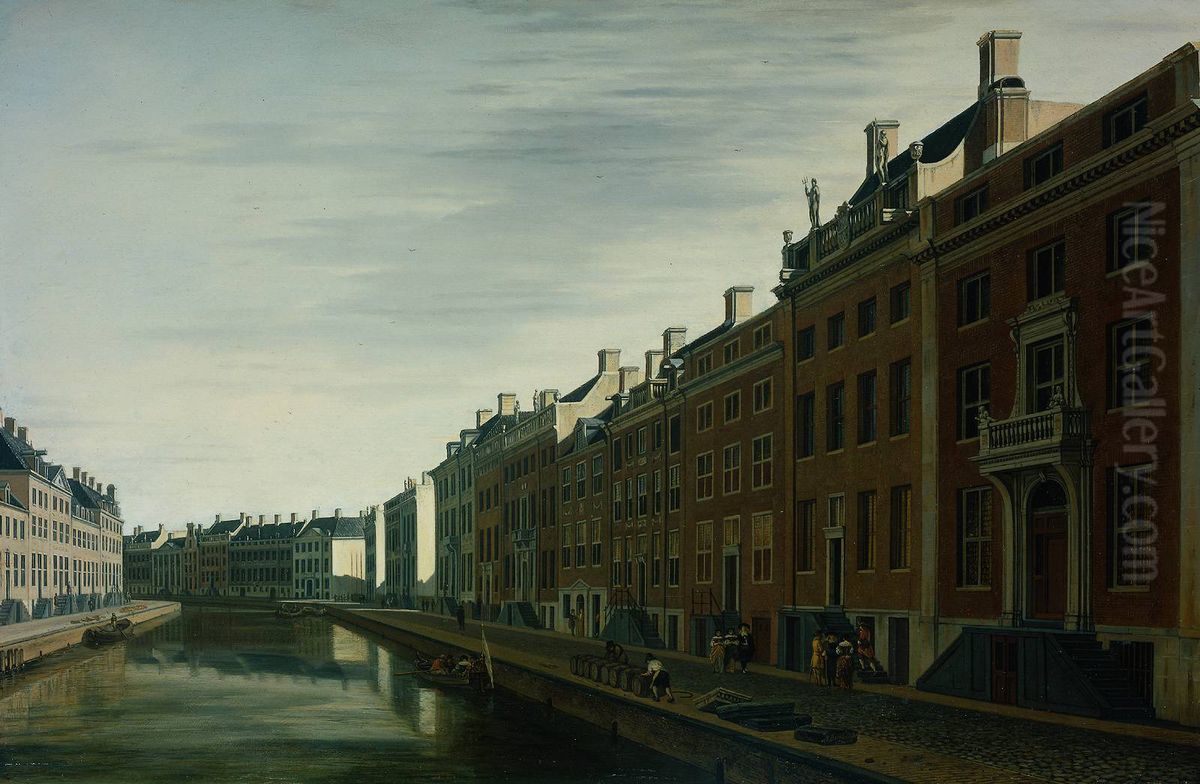 The Bend in the Herengracht near the Nieuwe Spiegelstraat in Amsterdam Oil Painting by Gerrit Adriaenszoon Berckheyde