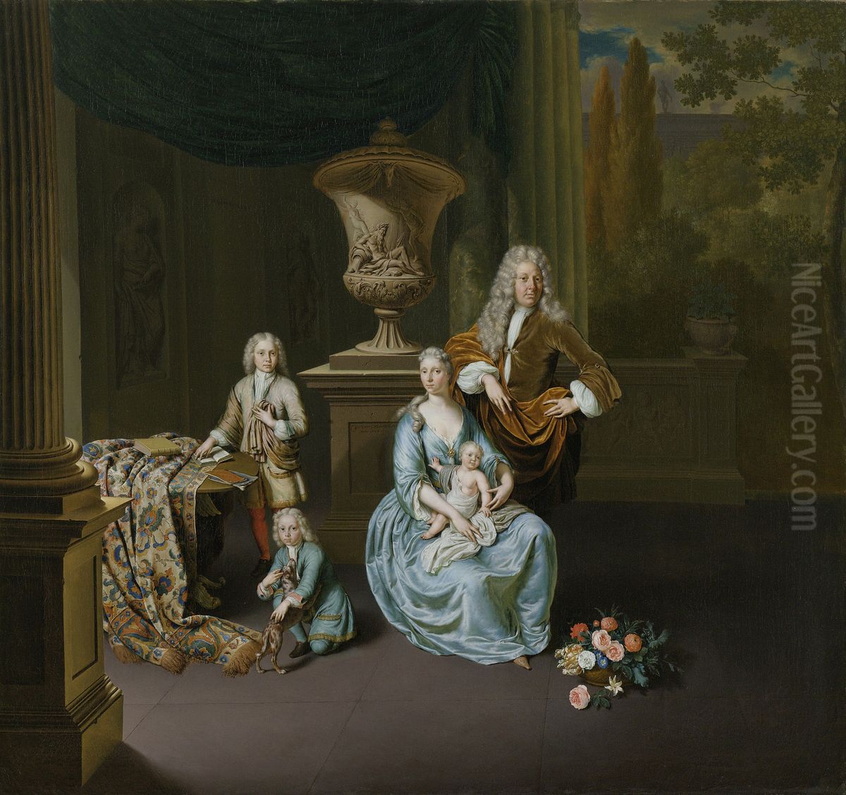Diederik Baron van Leyden van Vlaardingen (1695-1764) met vrouw en drie zonen Oil Painting by Willem Van Mieris Leiden