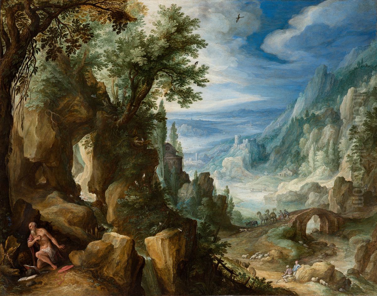 Mountainous Landscape with Saint Jerome Oil Painting by Paul Bril
