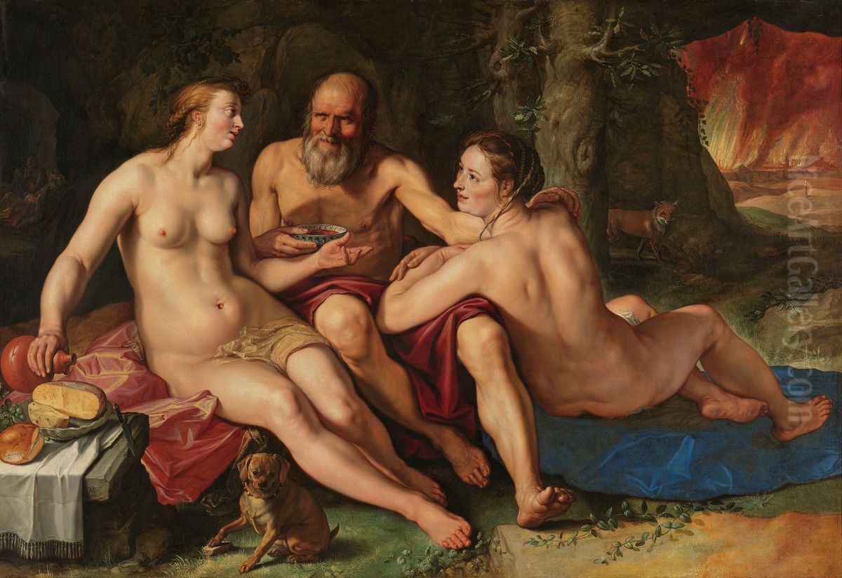 Lot and his Daughters Oil Painting by Goltzius Hendrick