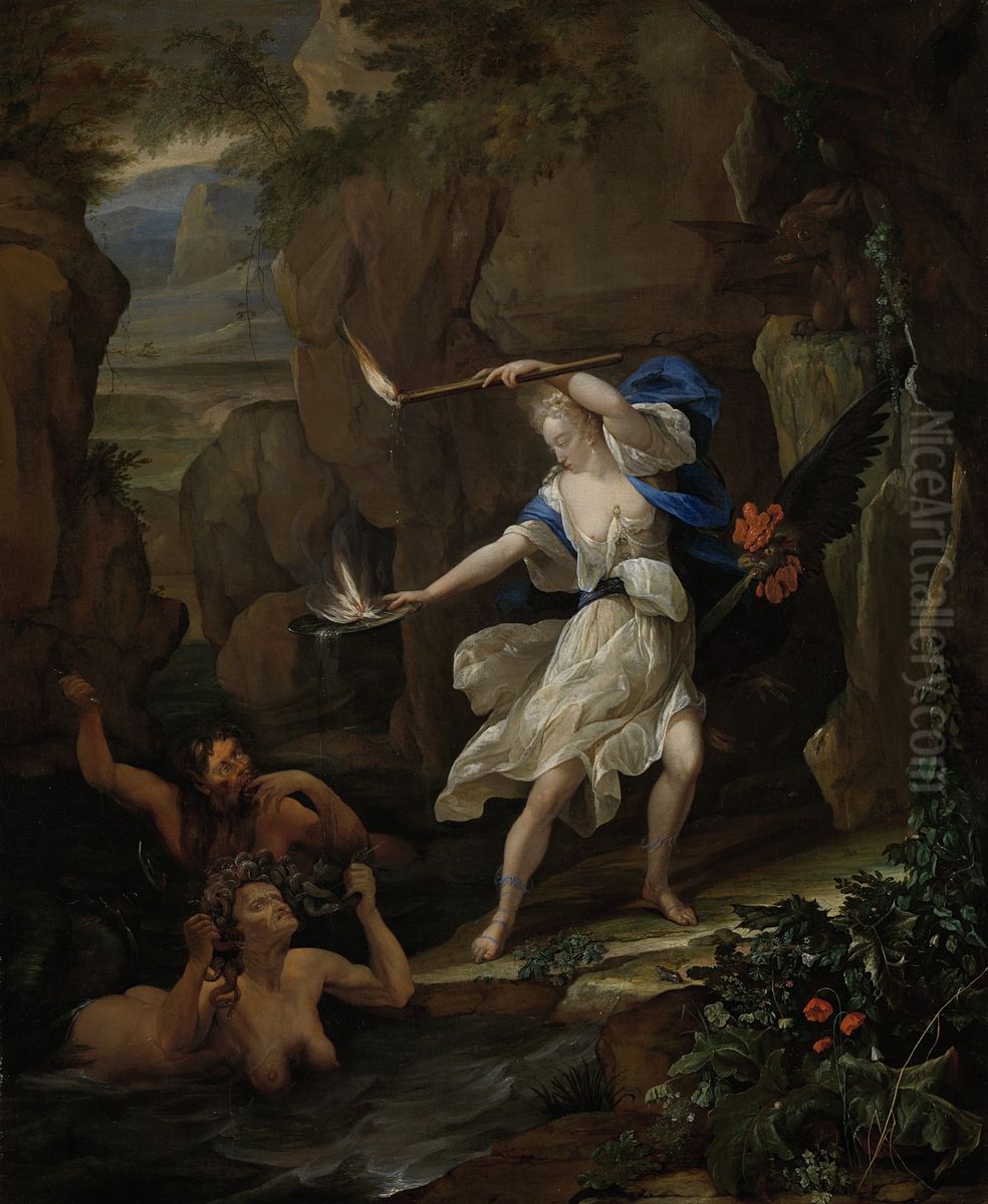 Circe straft Glaucus, door Scylla in een monster te veranderen Oil Painting by Eglon van der Neer