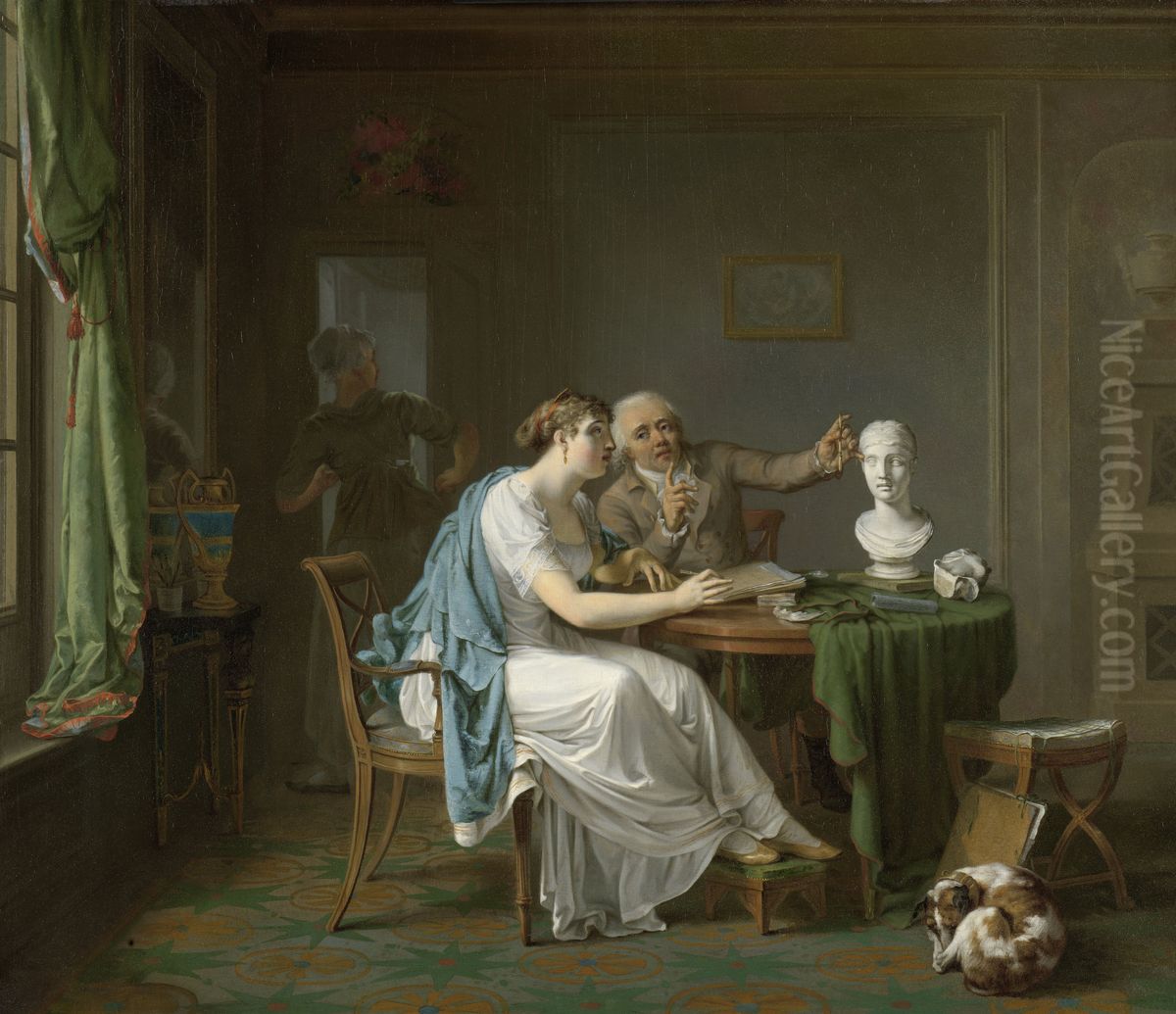 De tekenles Oil Painting by Louis Moritz