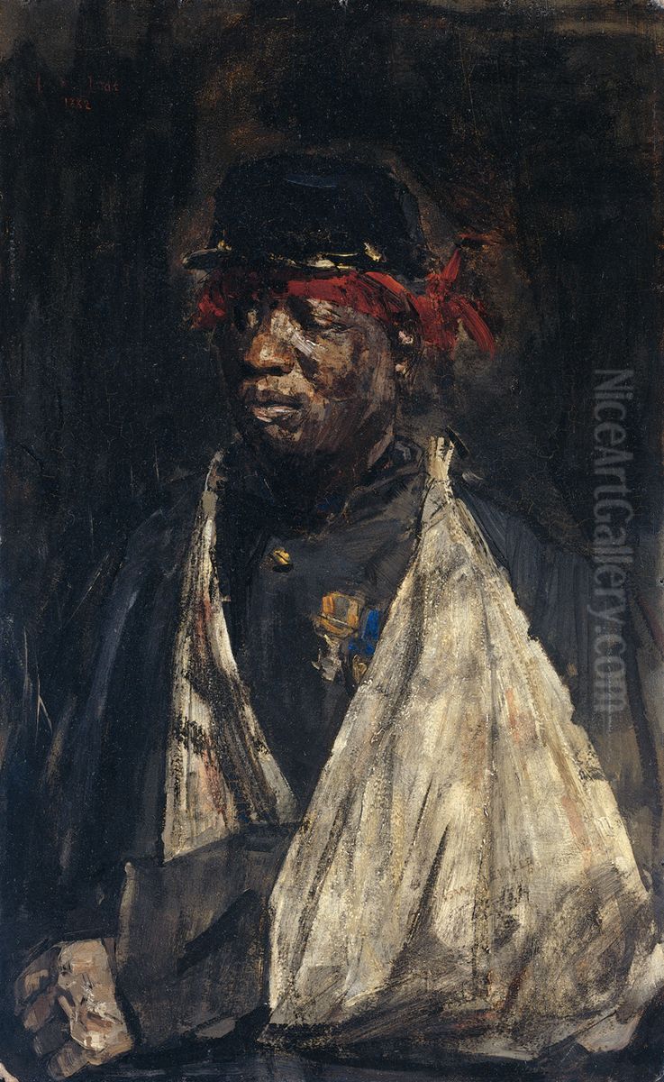 Portrait of a Wounded KNIL Soldier Oil Painting by Isaac Lazarus Israels