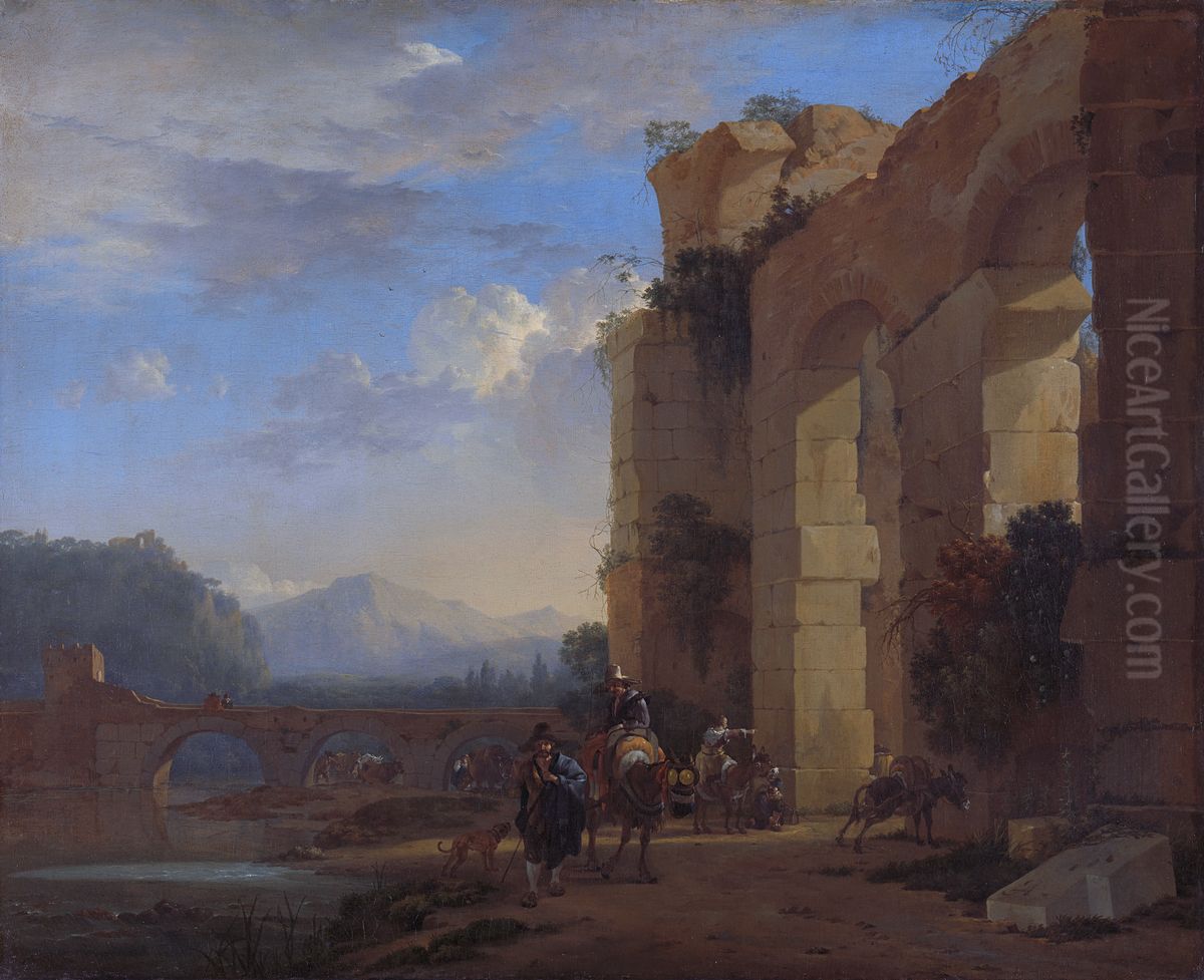 Muleteers beside an Italian Ruin Oil Painting by Jan Asselijn