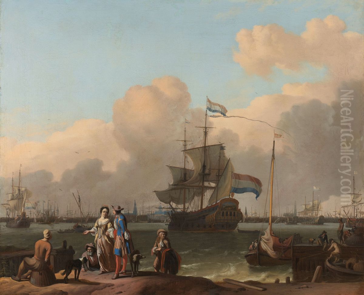 The Y at Amsterdam, with the Frigate 'De Ploeg' Oil Painting by Ludolf Bakhuizen