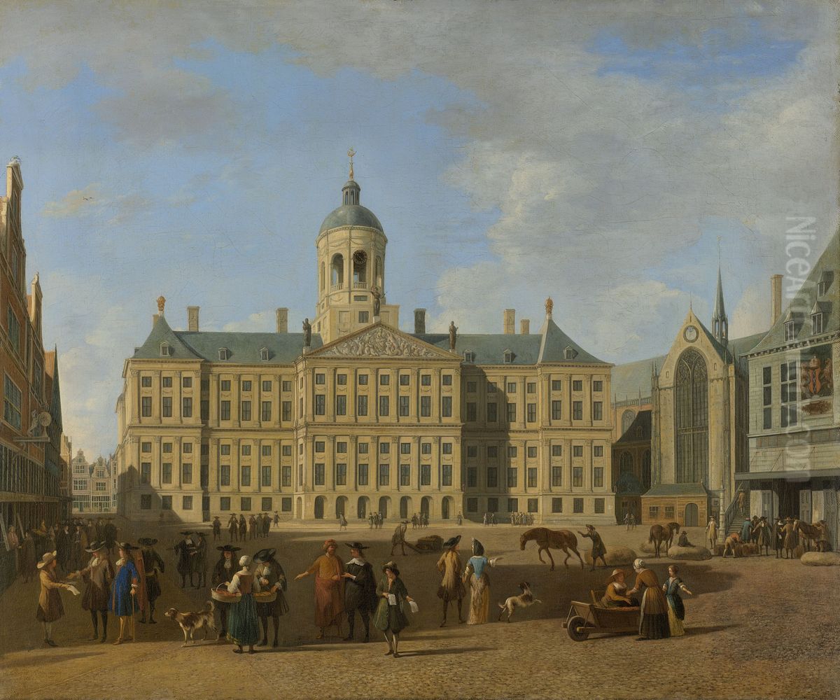 The Town Hall on the Dam, Amsterdam Oil Painting by Gerrit Adriaenszoon Berckheyde
