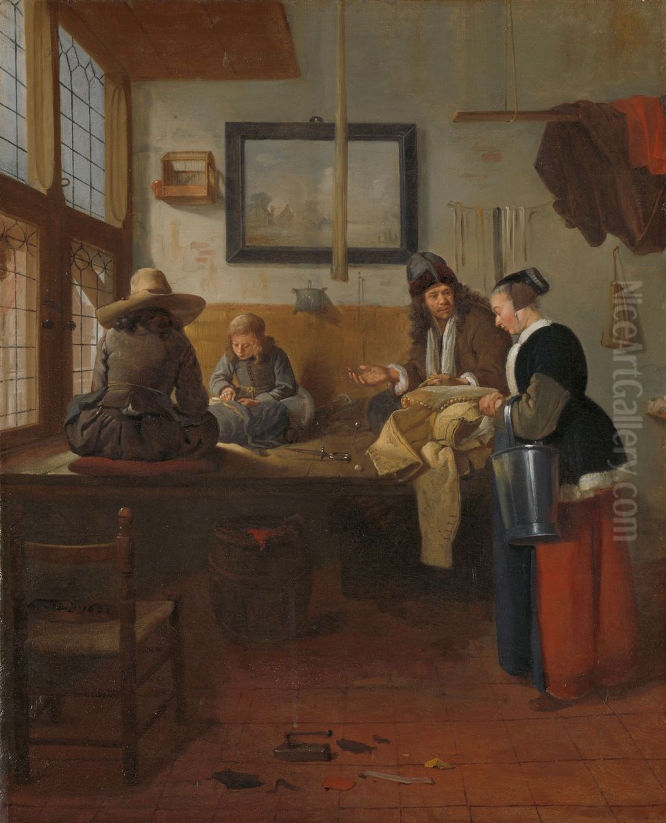 De kleermakerswerkplaats Oil Painting by Quirijn van Brekelenkam