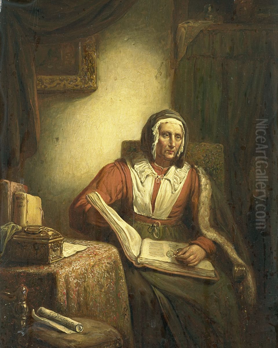 Old Woman Reading Oil Painting by George Gillis Haanen