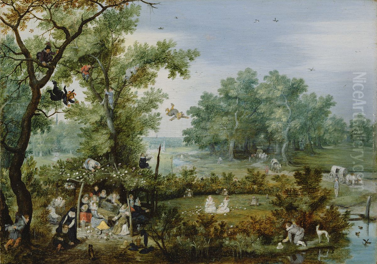 A Merry Company in an Arbor Oil Painting by Adriaen van de Venne
