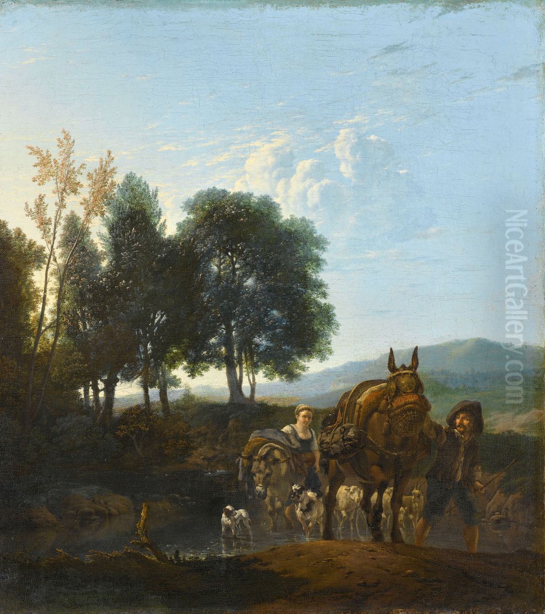 Landschap met muilezeldrijver Oil Painting by Karel Dujardin