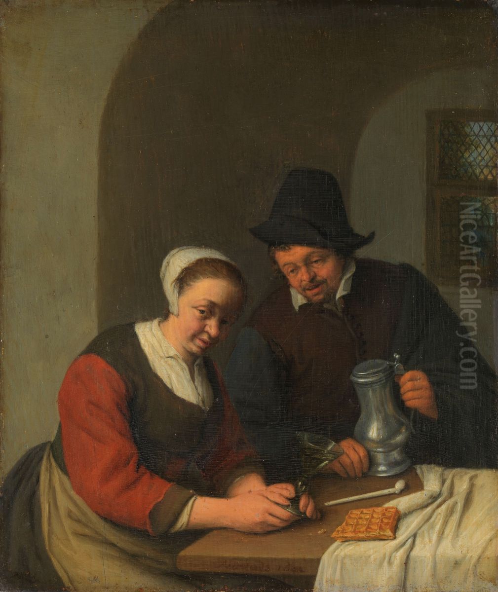 Het vertrouwelijk onderhoud Oil Painting by Adriaen van Ostade