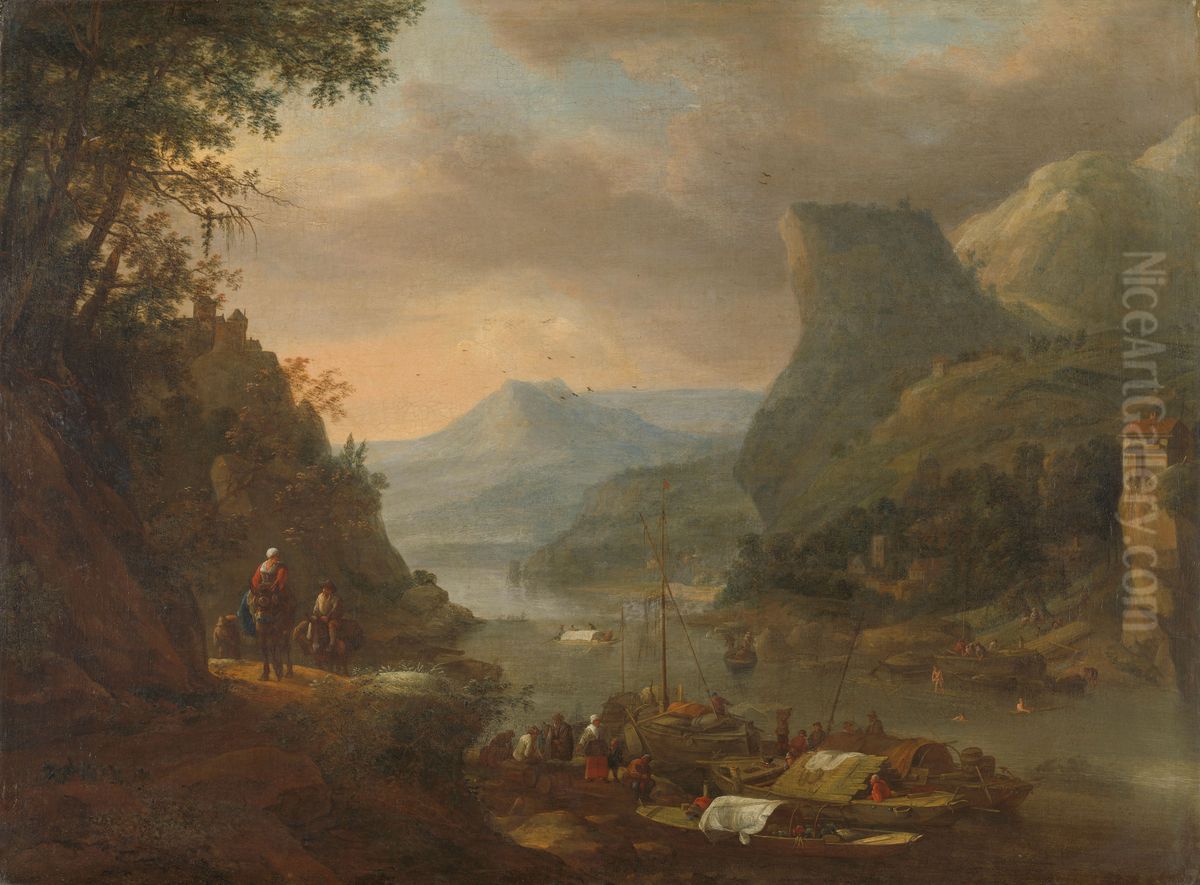 Riviergezicht in een bergachtige streek Oil Painting by Herman Saftleven