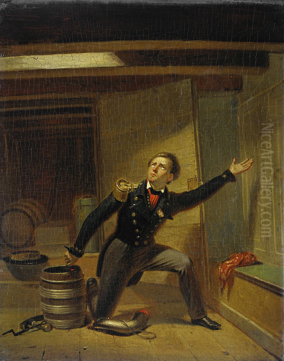 Jan van Speijk steekt de lont in het kruit, 5 februari 1831 Oil Painting by Jacobus Schoemaker Doyer