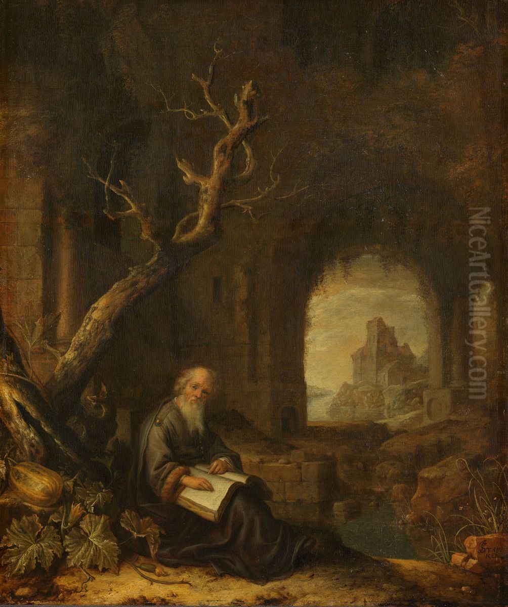 Een kluizenaar in een ruine Oil Painting by Jan Adriaensz van Staveren
