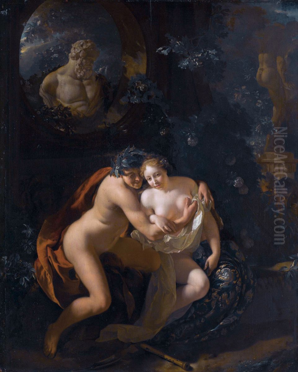 A Couple Making Love in a Park Spied on by Children Oil Painting by Adriaen Van Der Werff