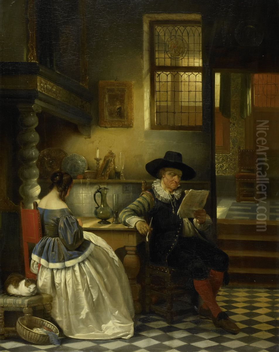 Zeventiende-eeuws binnenhuis Oil Painting by Jan August Hendrik Leys