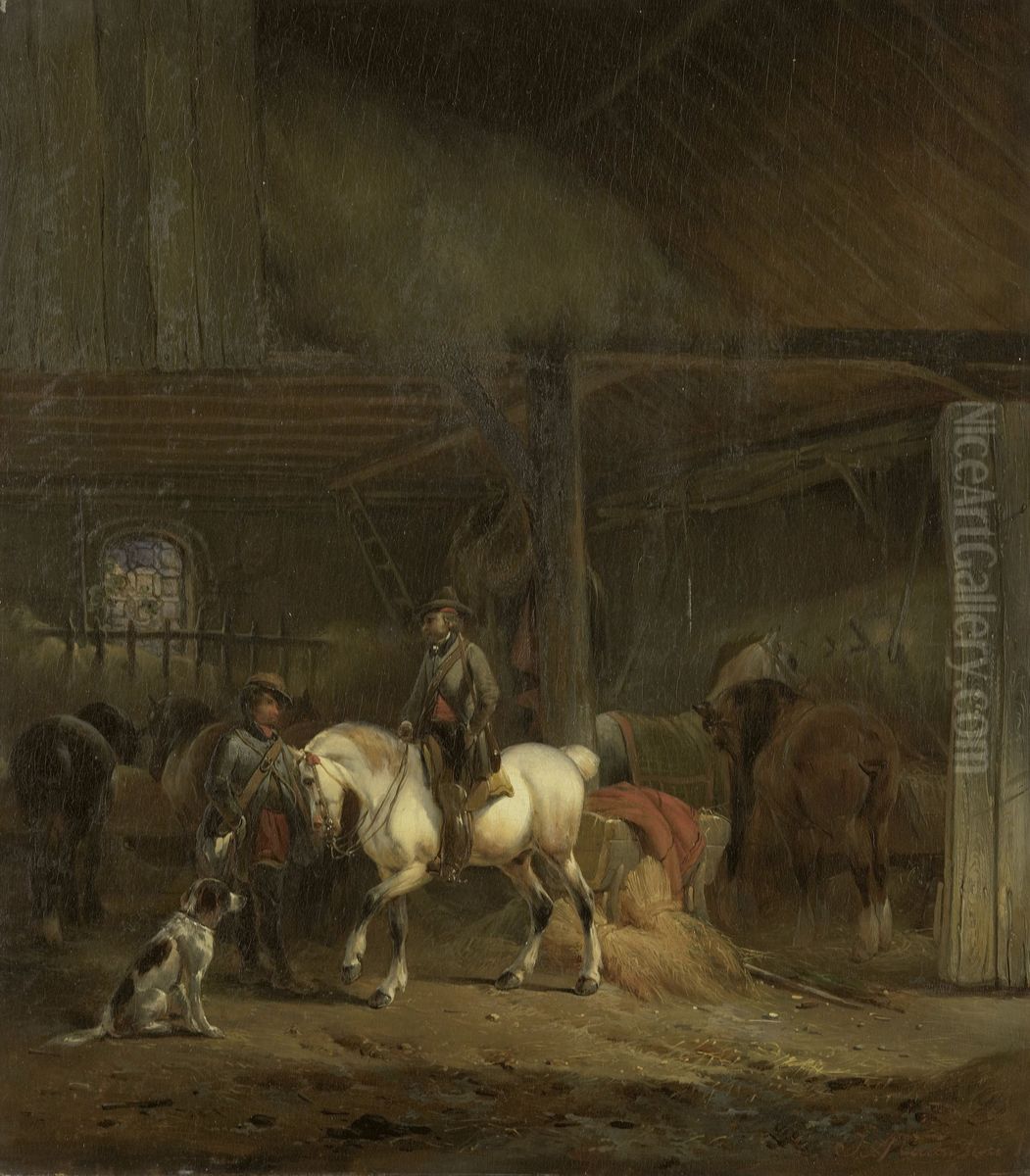 Paardenstal Oil Painting by Joseph Moerenhout