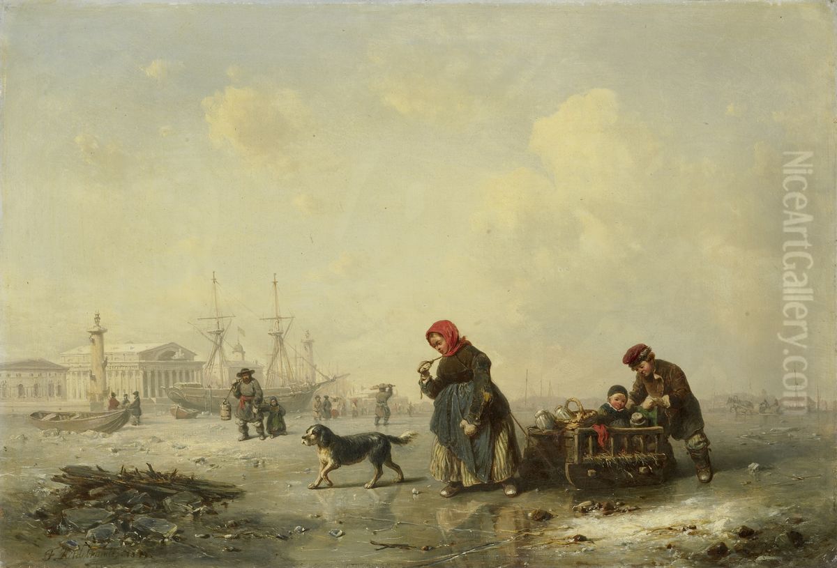 De Newa bij Sint Petersburg (Leningrad) in de winter Oil Painting by Theodor Hildebrandt