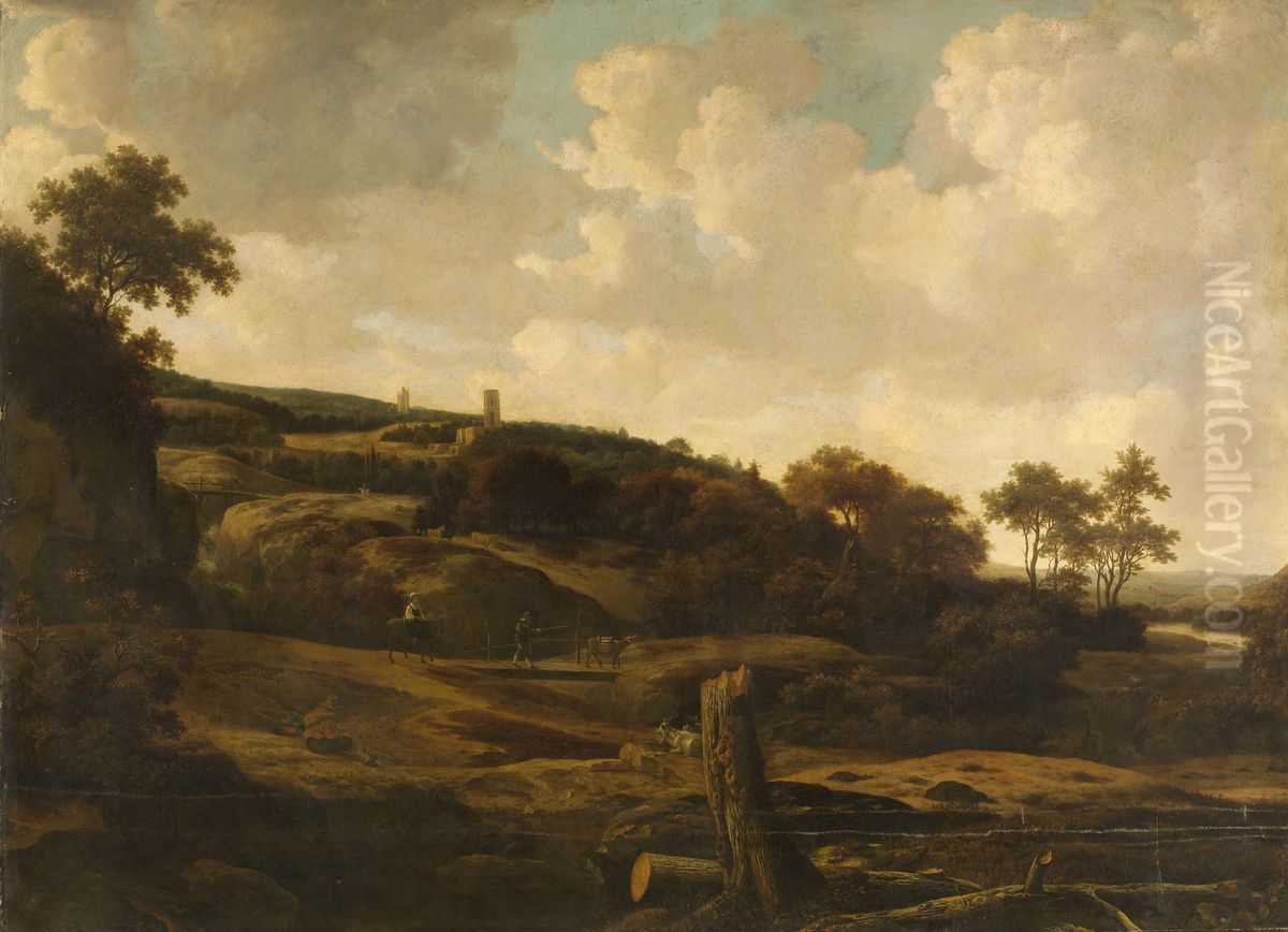 Mountainous Landscape, possibly the St Pietersberg, with Lichtenberg Castle, near Maastricht Oil Painting by Joris van der Haagen or Hagen