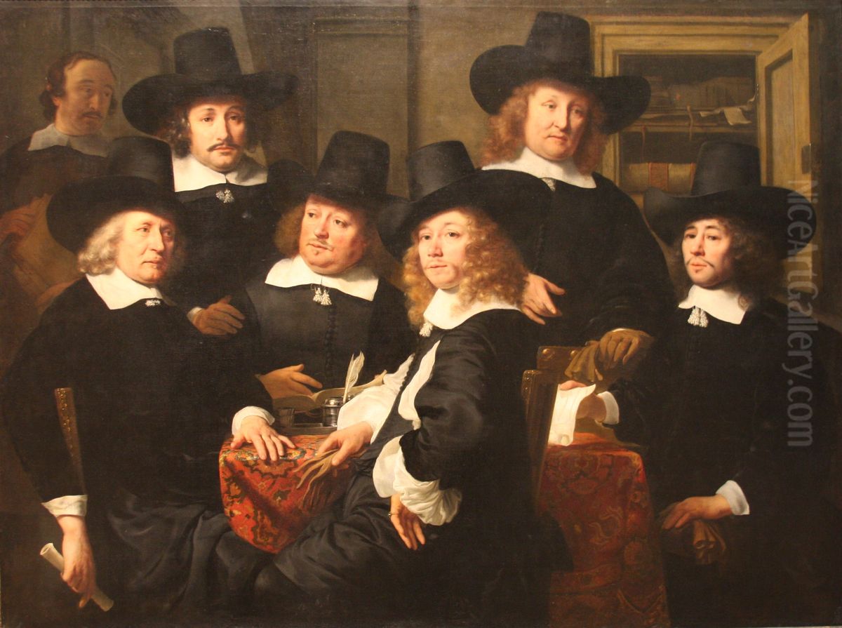 Six Regents and the Beadle of the Nieuw Zijds Institute for the Outdoor Relief of the Poor, Amsterdam, 1657 Oil Painting by Ferdinand Bol