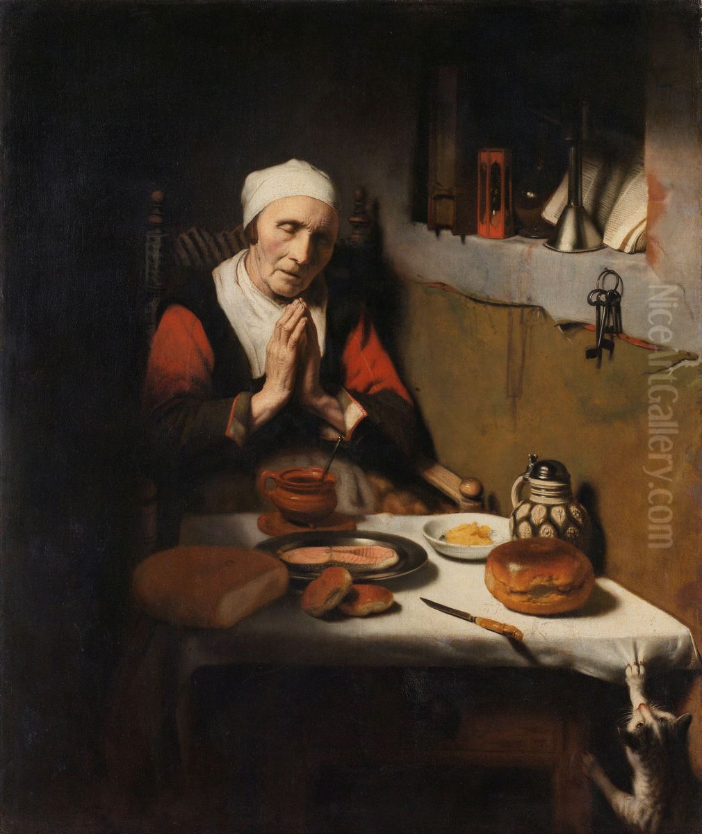 Old Woman Saying Grace, Known as 'The Prayer without End' Oil Painting by Nicolaes Maes
