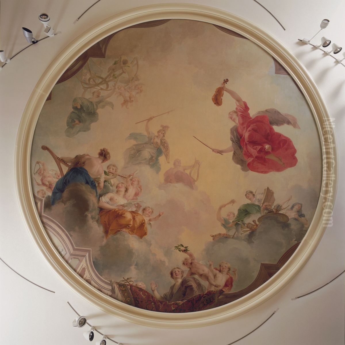 Apollo Enthroned in the Clouds, with Minerva and the Nine Muses Oil Painting by Jacob de Wit