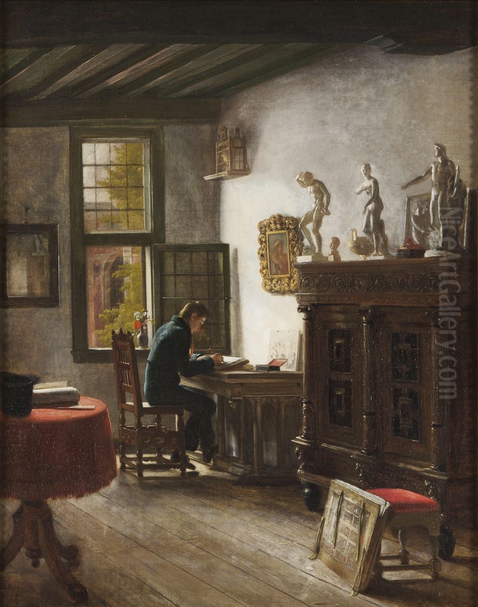 De jonge tekenaar Oil Painting by Woutherus Mol