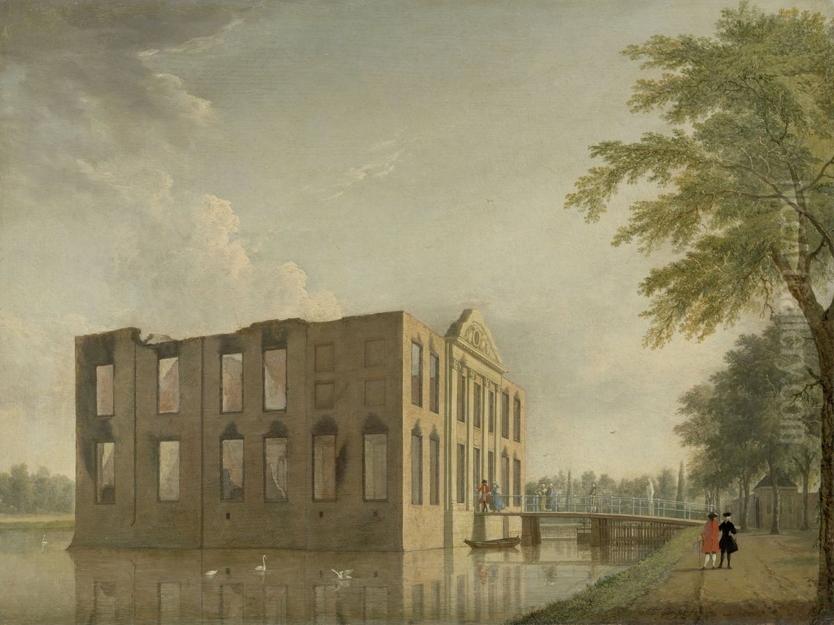 Het slot Berckenrode in Heemstede na de brand Oil Painting by Jan ten Compe