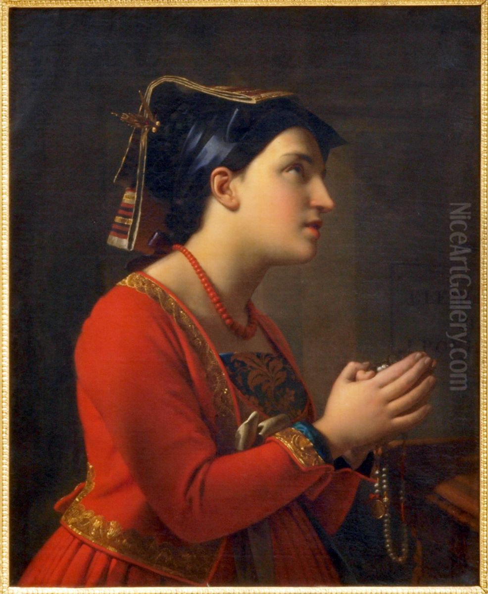Jonge Italiaanse vrouw in gebed Oil Painting by Moritz Calisch