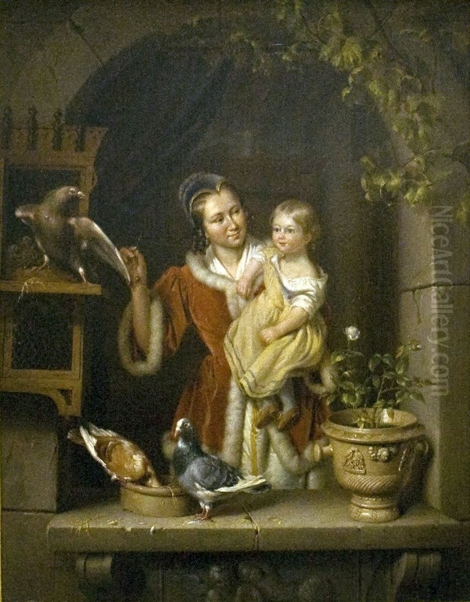 Pigeons Oil Painting by Elisabeth Alida Haanen