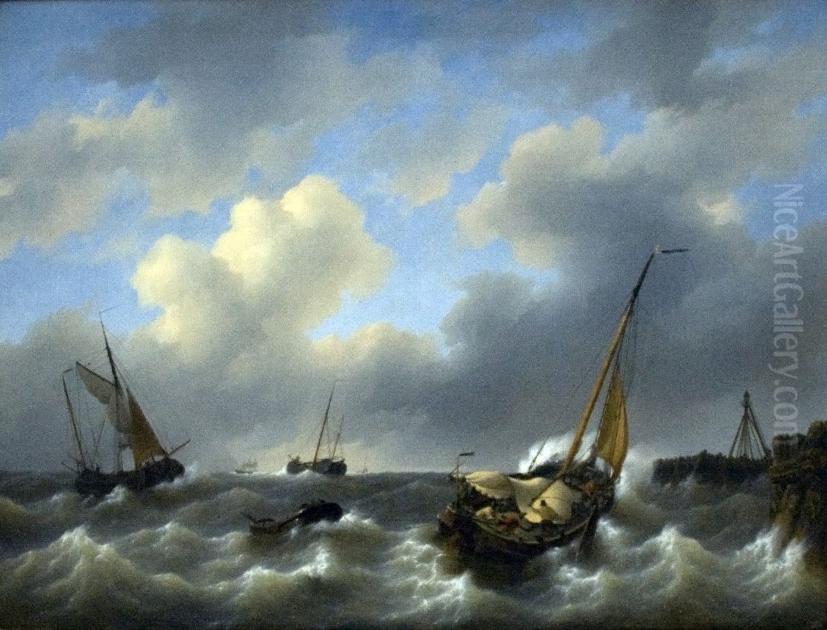 Storm_op_de_Zuiderzee_voor_Medemblik Oil Painting by Petrus Johannes Schotel
