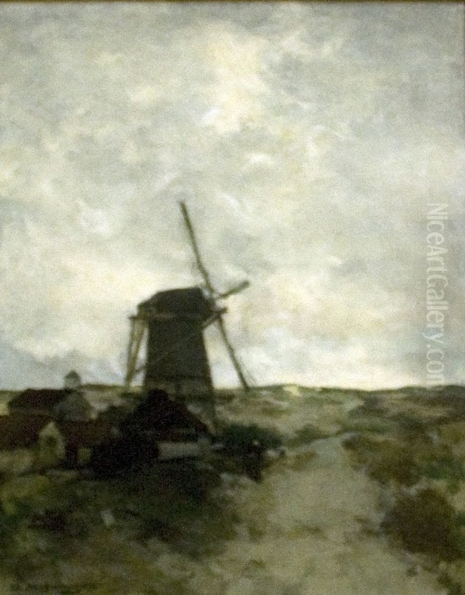 Heidelandschap met molen Oil Painting by Johan Hendrik Weissenbruch