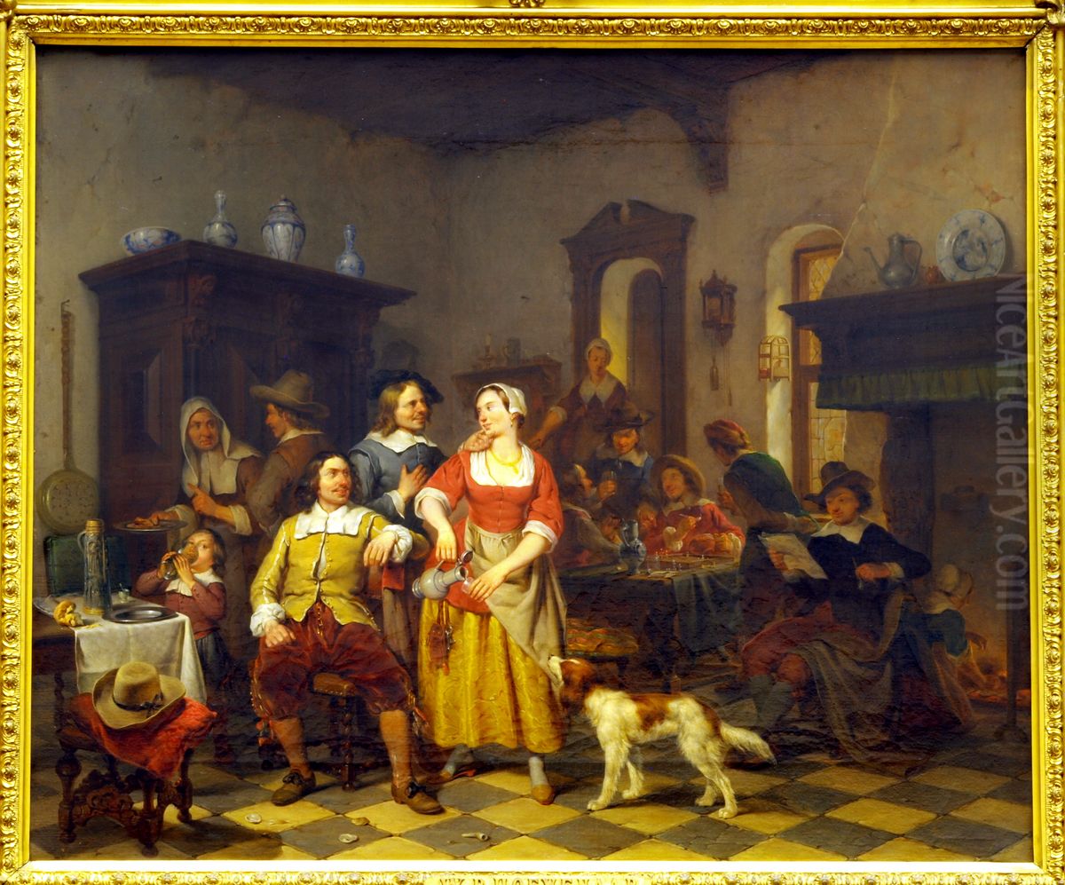 Jan SteenenFrans van Mierisin de herberg Oil Painting by Willem Pieter Hoevenaar
