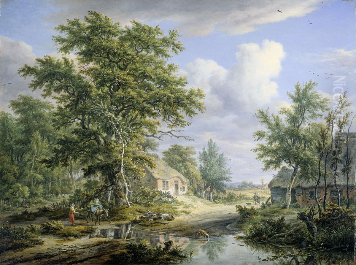 Farms on the Fringe of a Wood Oil Painting by Egbert Van Drielst