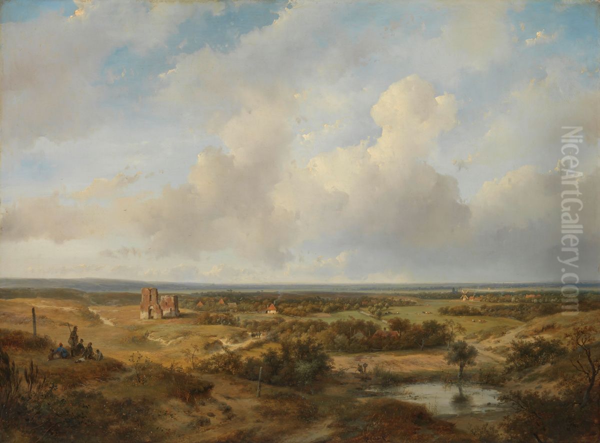 View of the Dunes with the Ruins of Brederode Castle near Santpoort Oil Painting by Andreas Schelfhout