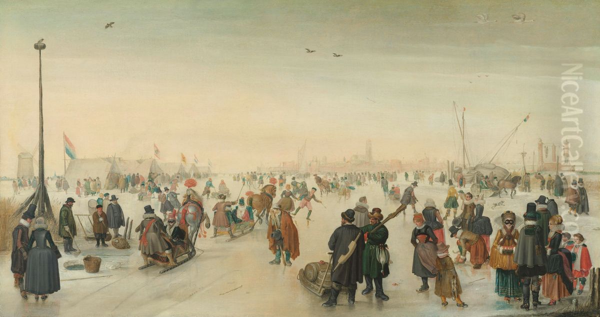 Enjoying the Ice near a Town Oil Painting by Hendrick Avercamp