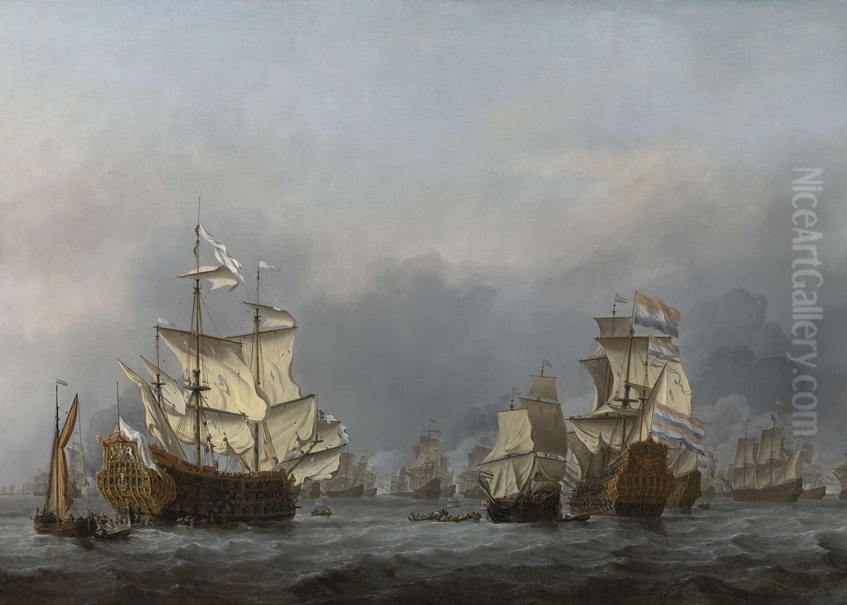 De overgave van de Royal Prince Oil Painting by Willem van de Velde the Younger